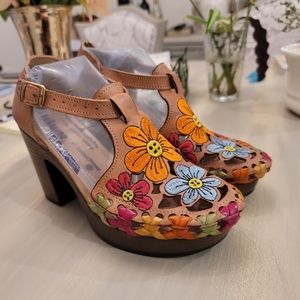 New Leather mexican heel platform